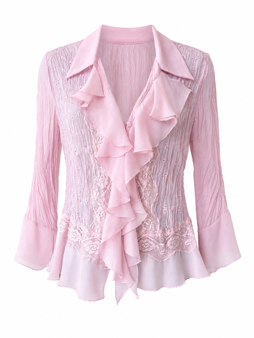90s Vintage Y2K Chiffon Fairycore Ruffle Lace Top Allison Taylor